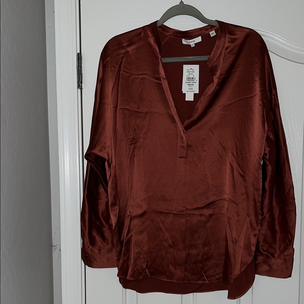Vince Deep Red Satin Blouse